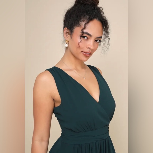 Lulus Thoughts of Hue Emerald Green Surplice Maxi Dress L NWT - Picture 3 of 8